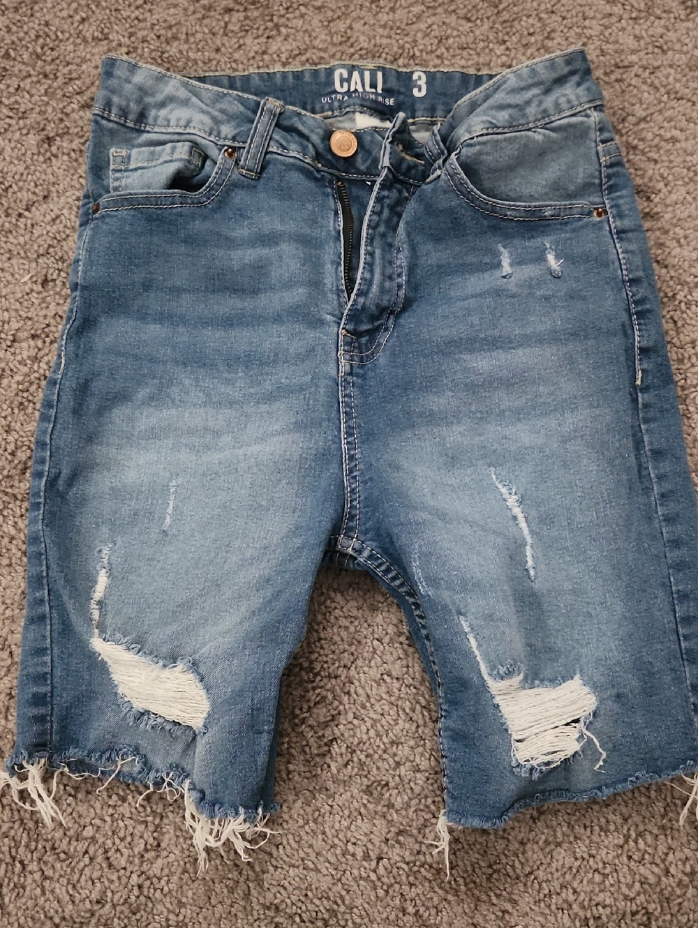 Women's Blue Distressed Denim Capri Shorts | Size 3